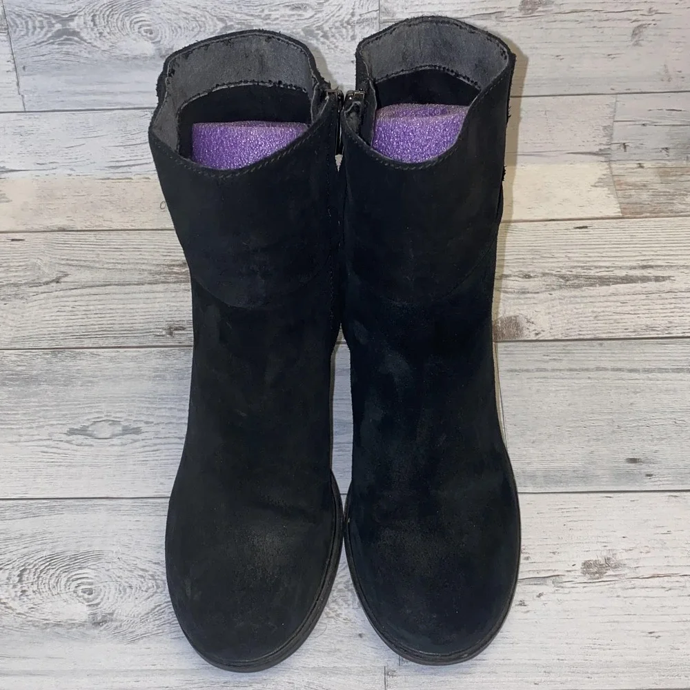 Sam Edelman Boots Womens 9 Black Franklin Leather Suede Block Heel Boho Festival